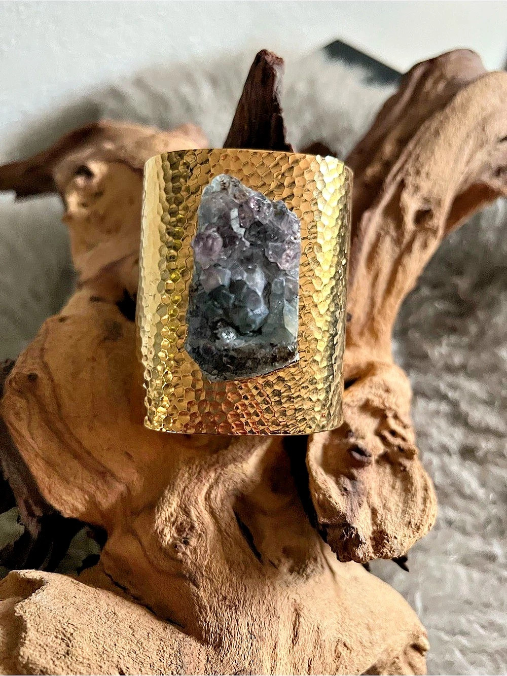 Druzy Stone Hammered Gold Cuff Bracelet